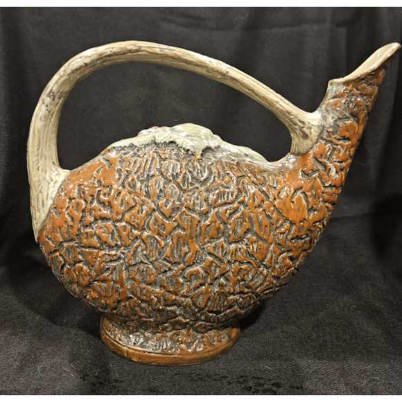 Vintage Pitcher Vase Cherub Angel Fruit Bischoff - Hand Painted Italy - 7.5" - Picture 6 of 7